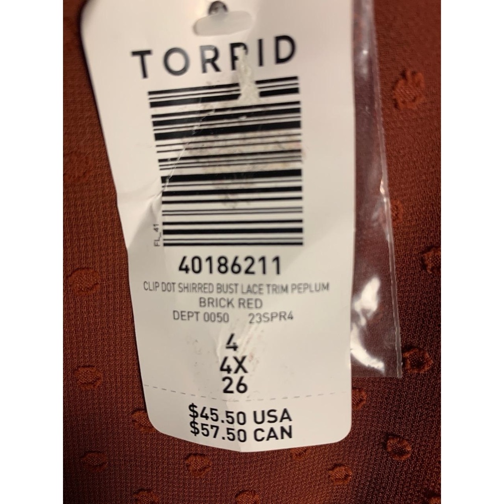 NWT Torrid Peplum Clip Dot Shirred Bust Lace Trim Top 4X - Picture 5 of 13